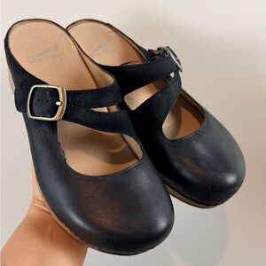 Dansko Black Leather Mary Jane Clogs